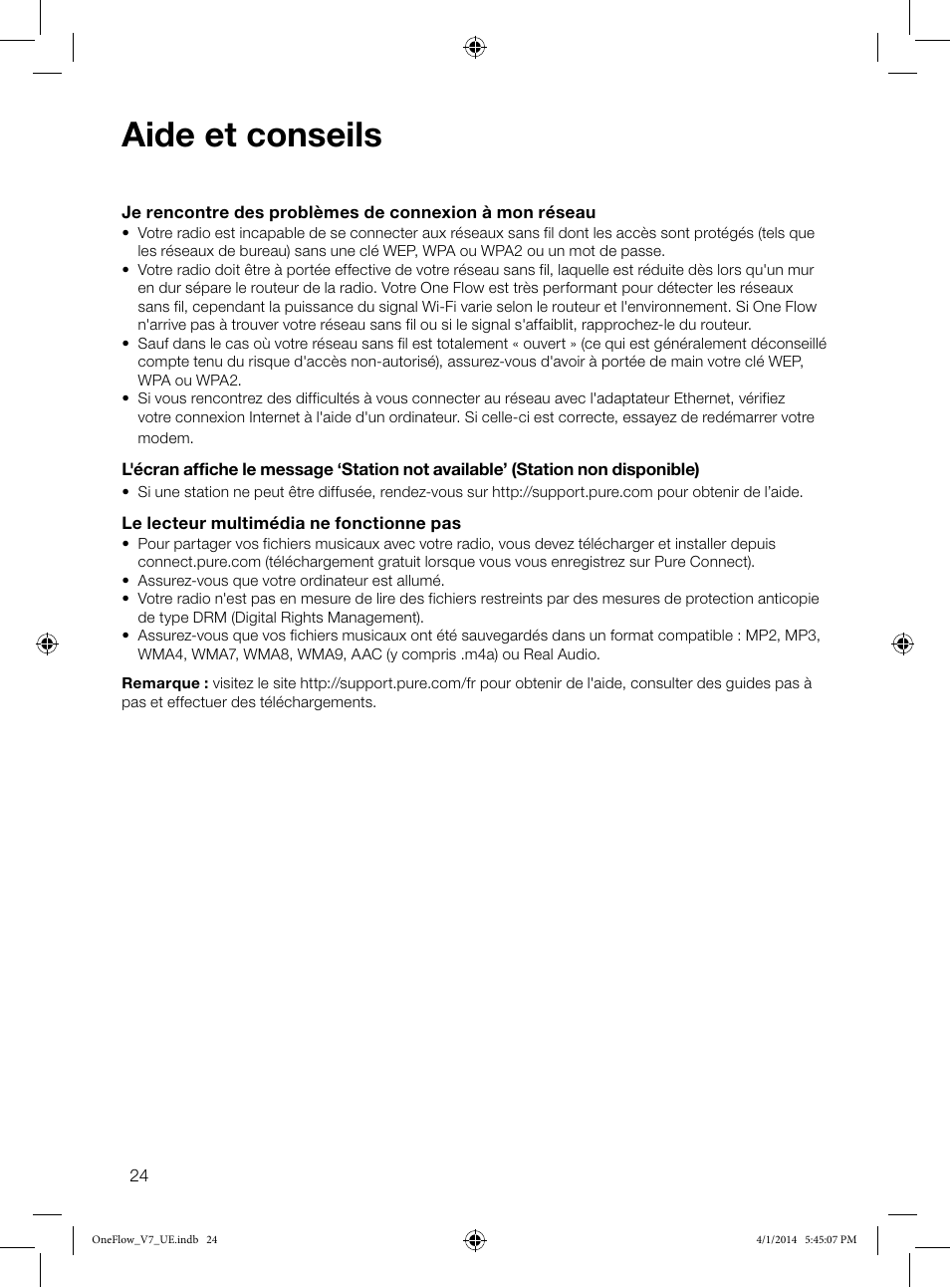 Aide et conseils | Pure ONE Flow User Manual | Page 52 / 132