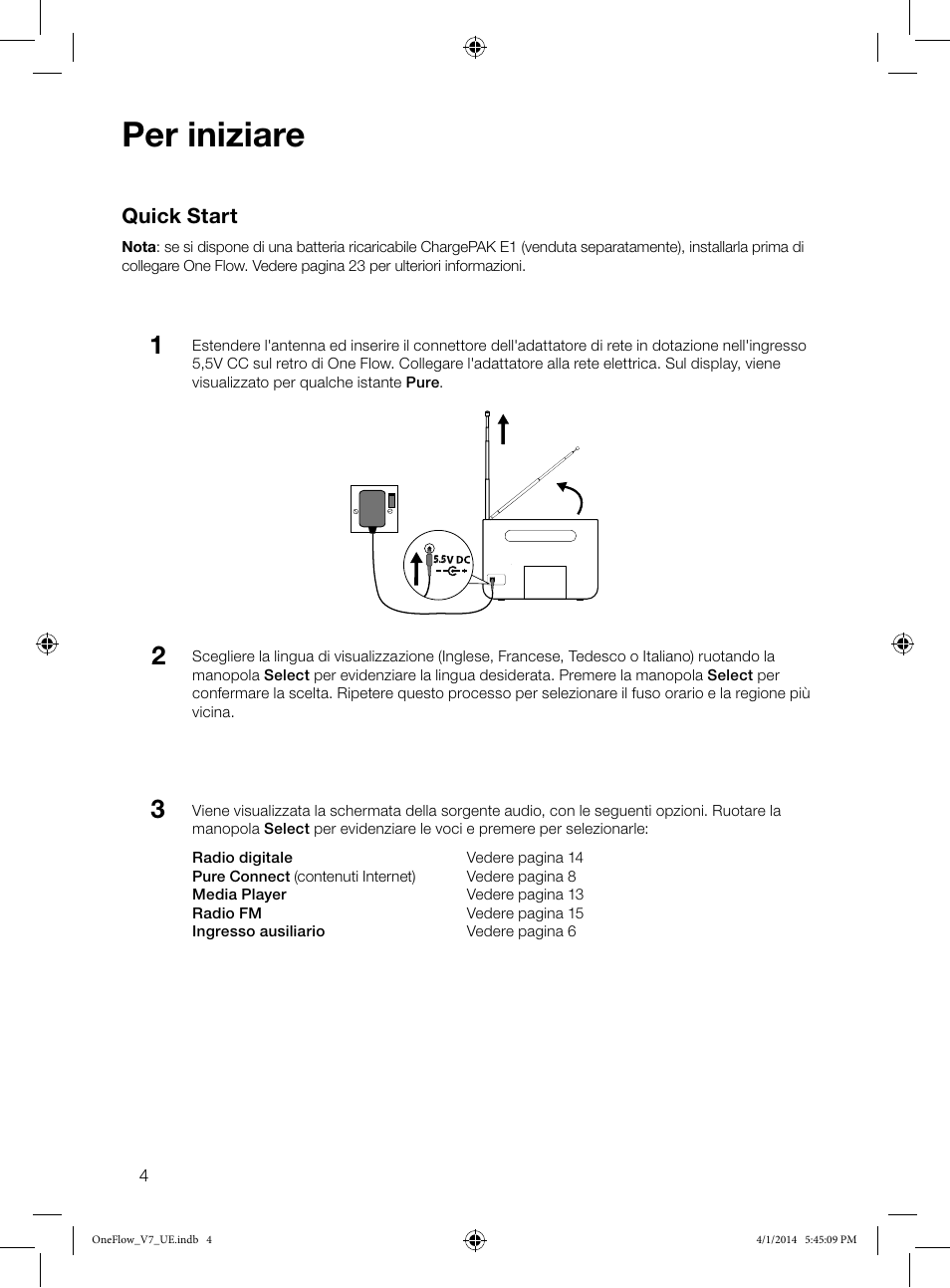 Per iniziare, Quick start | Pure ONE Flow User Manual | Page 58 / 132