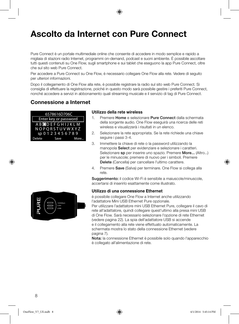 Ascolto da internet con pure connect, Connessione a internet | Pure ONE Flow User Manual | Page 62 / 132