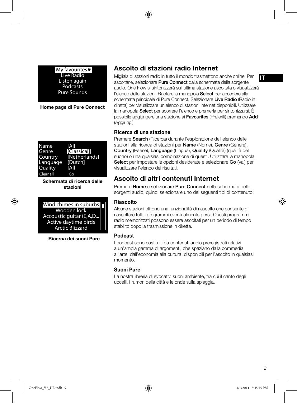 Ascolto di stazioni radio internet, Ascolto di altri contenuti internet | Pure ONE Flow User Manual | Page 63 / 132