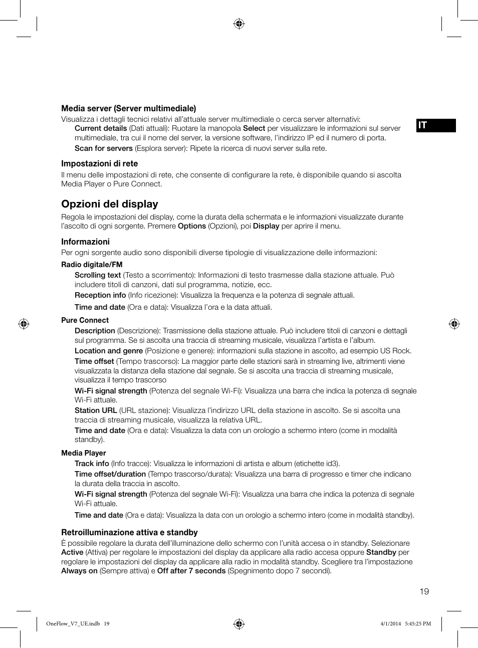 Opzioni del display | Pure ONE Flow User Manual | Page 73 / 132