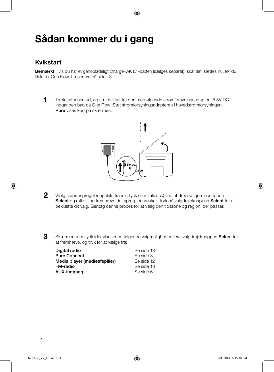 Sådan kommer du i gang, Kvikstart | Pure ONE Flow User Manual | Page 84 / 132