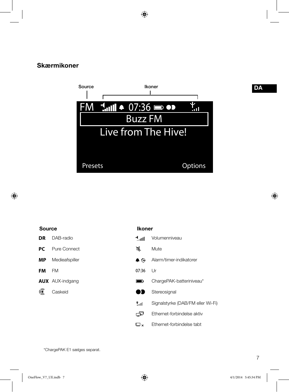 Live from the hive, Buzz fm, Presets options | Skærmikoner | Pure ONE Flow User Manual | Page 87 / 132