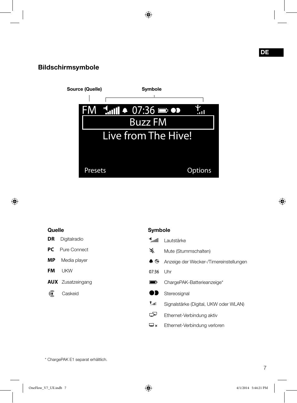 Live from the hive, Buzz fm, Presets options | Bildschirmsymbole | Pure ONE Flow User Manual | Page 9 / 132