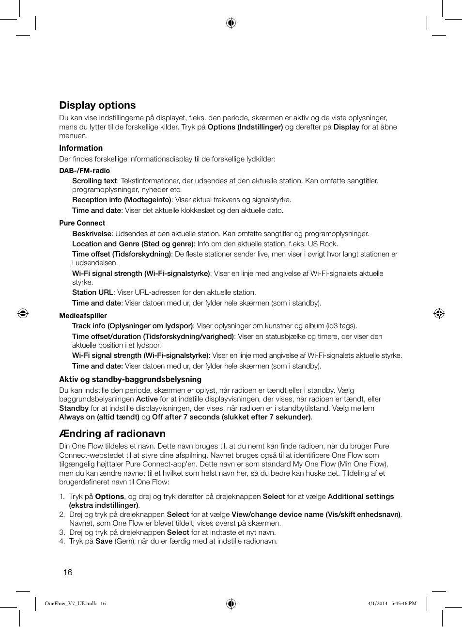 Display options, Ændring af radionavn | Pure ONE Flow User Manual | Page 96 / 132