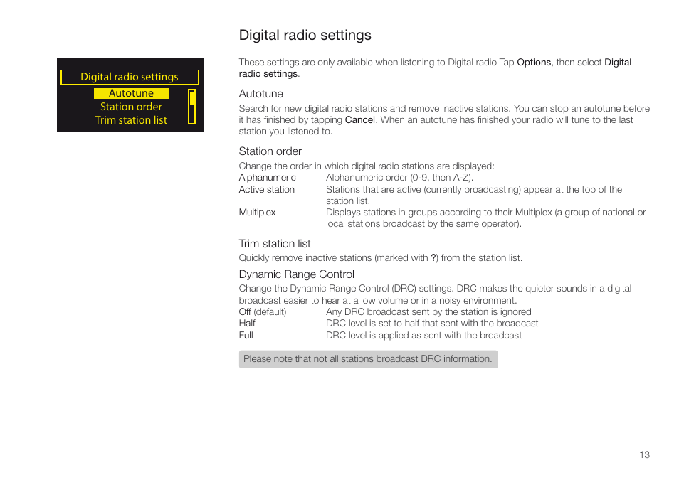 Digital radio settings | Pure Oasis Flow - User Guide User Manual | Page 13 / 20