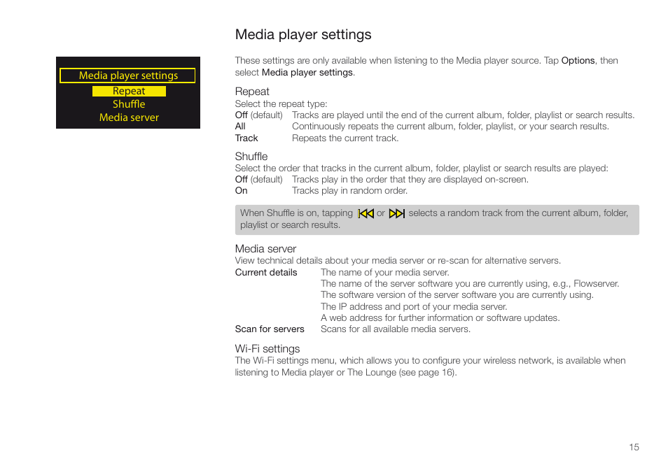 Media player settings | Pure Oasis Flow - User Guide User Manual | Page 15 / 20