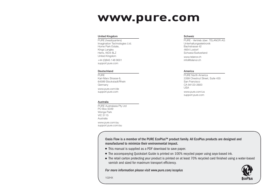 Contact details | Pure Oasis Flow - User Guide User Manual | Page 20 / 20