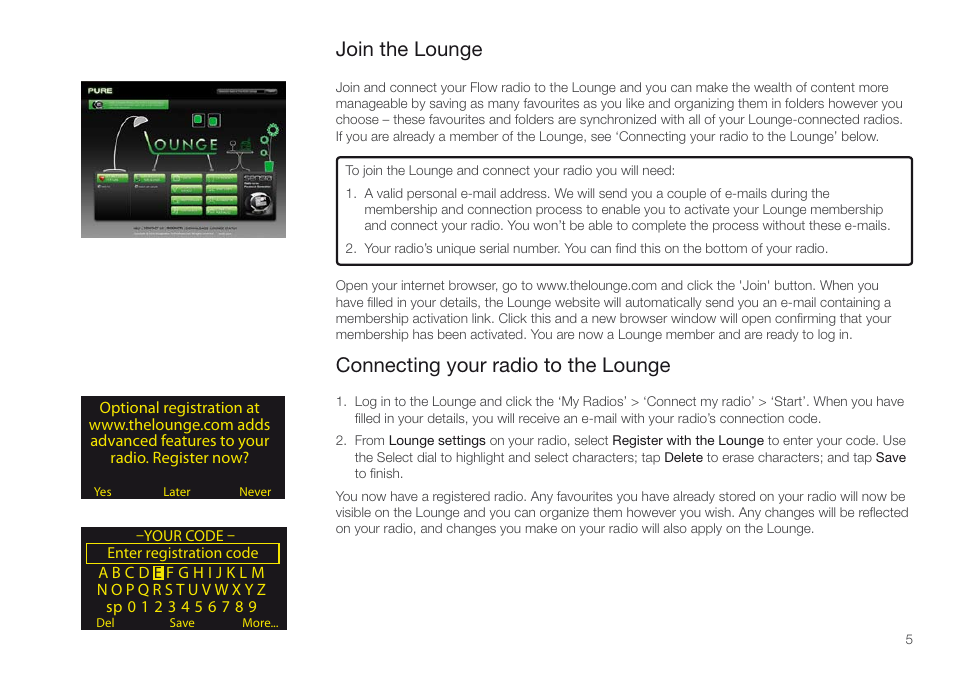 Join the lounge, Connecting your radio to the lounge | Pure Oasis Flow - User Guide User Manual | Page 5 / 20
