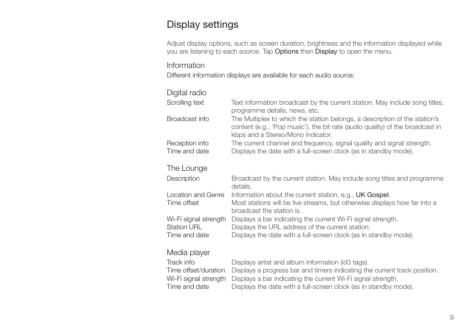 Display settings | Pure Oasis Flow - User Guide User Manual | Page 9 / 20