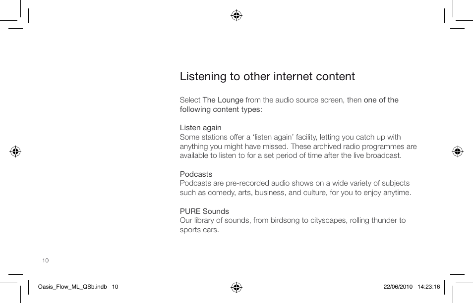 Listening to other internet content | Pure Oasis Flow - Quick Start Guide User Manual | Page 10 / 92