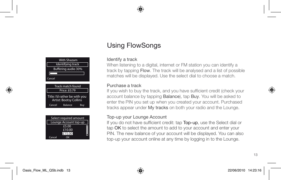 Using flowsongs | Pure Oasis Flow - Quick Start Guide User Manual | Page 13 / 92