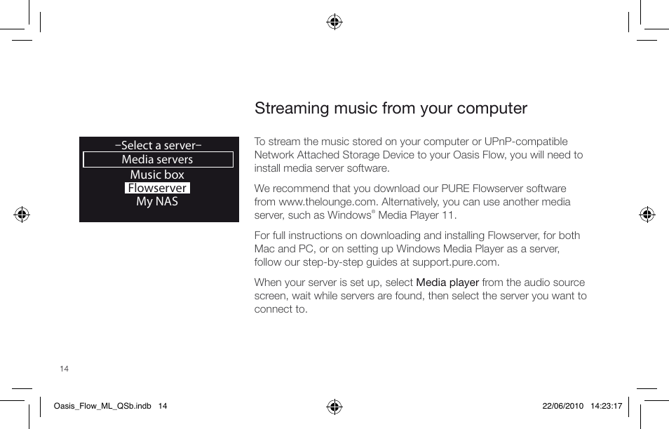 Streaming music from your computer | Pure Oasis Flow - Quick Start Guide User Manual | Page 14 / 92