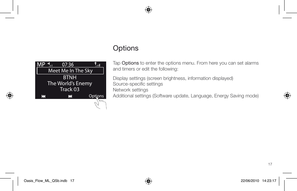 Options | Pure Oasis Flow - Quick Start Guide User Manual | Page 17 / 92