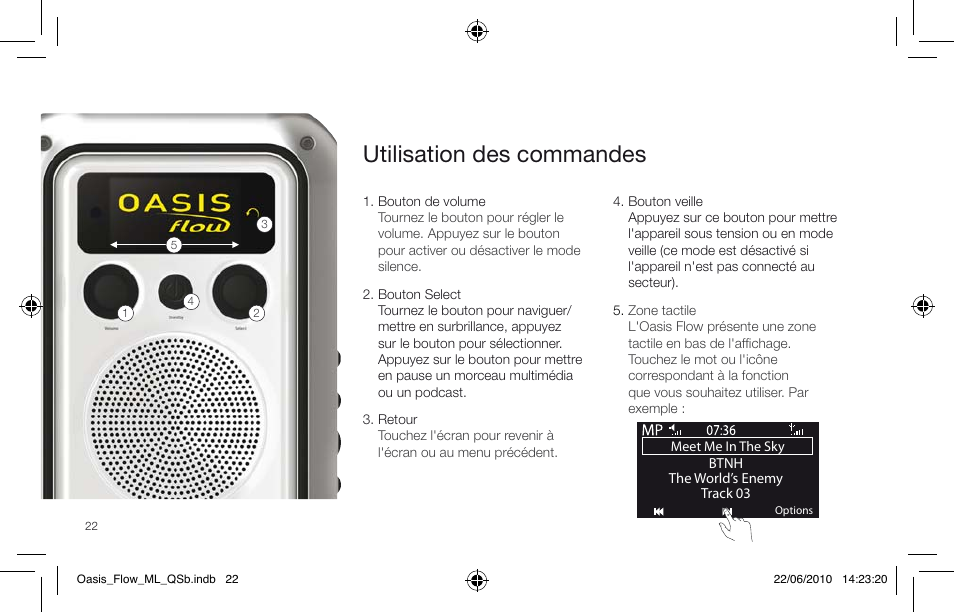 Utilisation des commandes | Pure Oasis Flow - Quick Start Guide User Manual | Page 22 / 92