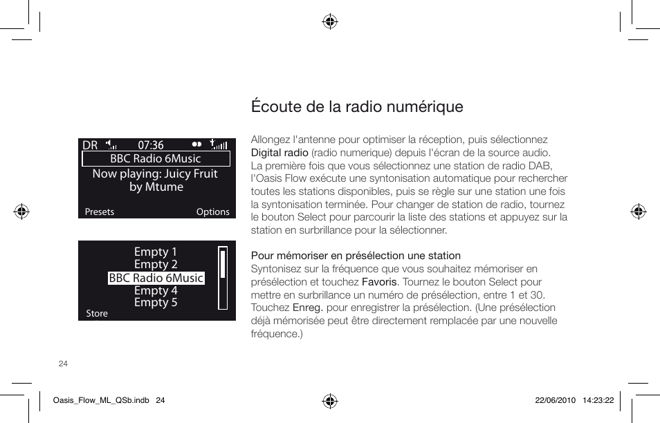 Écoute de la radio numérique | Pure Oasis Flow - Quick Start Guide User Manual | Page 24 / 92