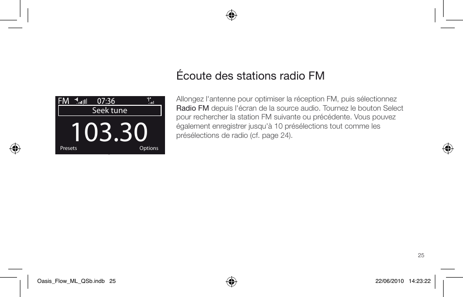 Écoute des stations radio fm | Pure Oasis Flow - Quick Start Guide User Manual | Page 25 / 92
