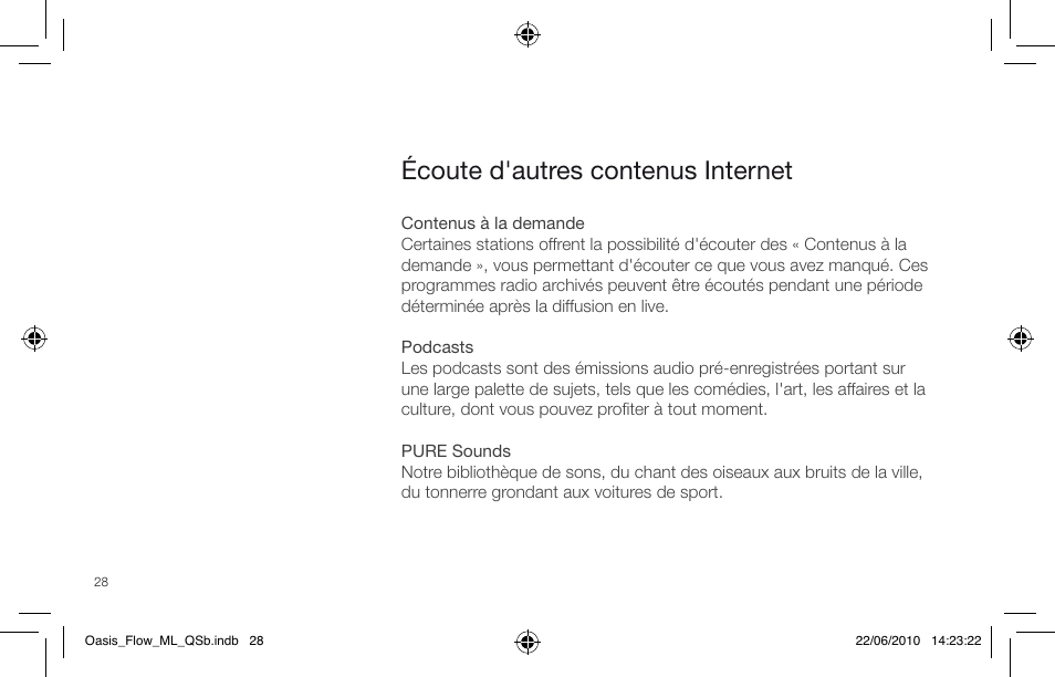 Écoute d'autres contenus internet | Pure Oasis Flow - Quick Start Guide User Manual | Page 28 / 92