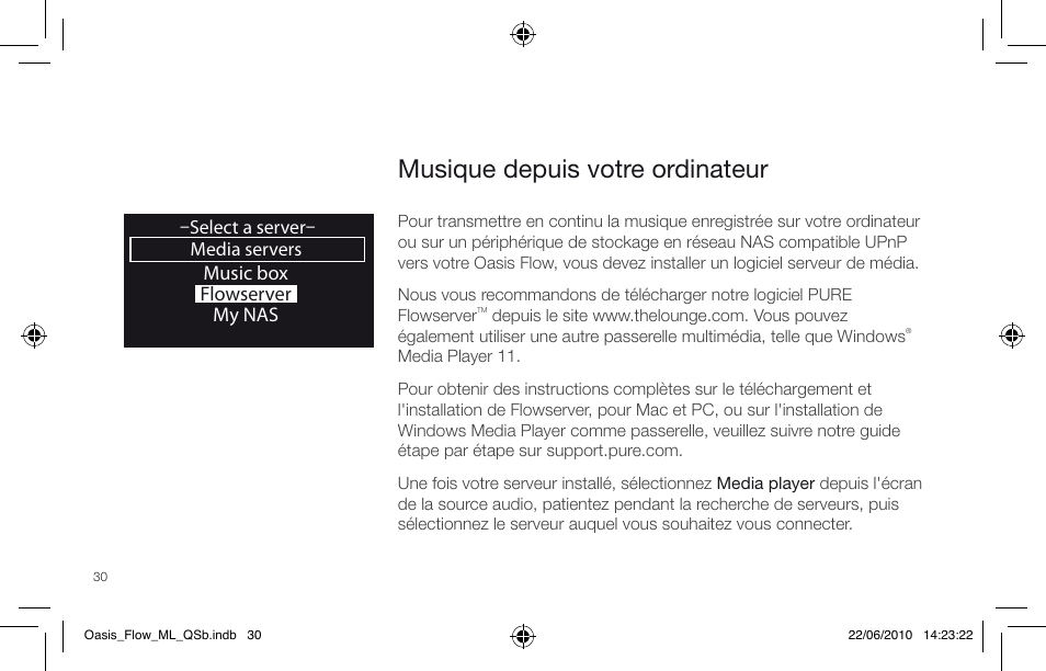 Musique depuis votre ordinateur, Music box flowserver my nas | Pure Oasis Flow - Quick Start Guide User Manual | Page 30 / 92