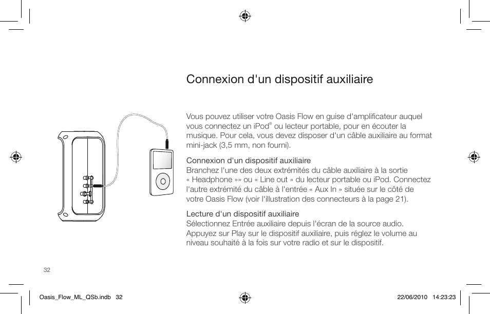 Connexion d'un dispositif auxiliaire | Pure Oasis Flow - Quick Start Guide User Manual | Page 32 / 92