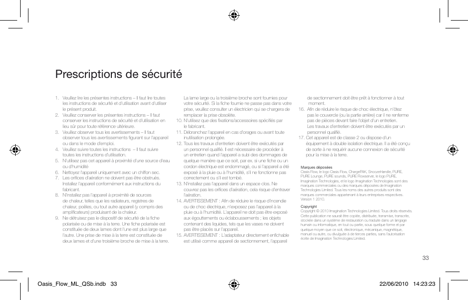 Prescriptions de sécurité | Pure Oasis Flow - Quick Start Guide User Manual | Page 33 / 92
