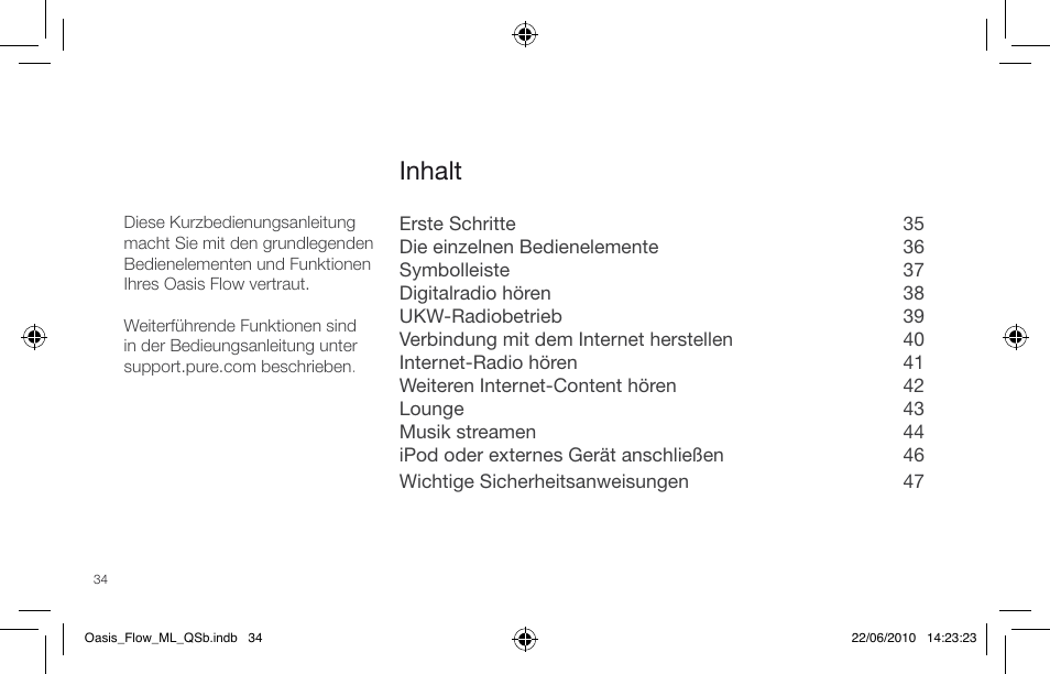 Inhalt | Pure Oasis Flow - Quick Start Guide User Manual | Page 34 / 92