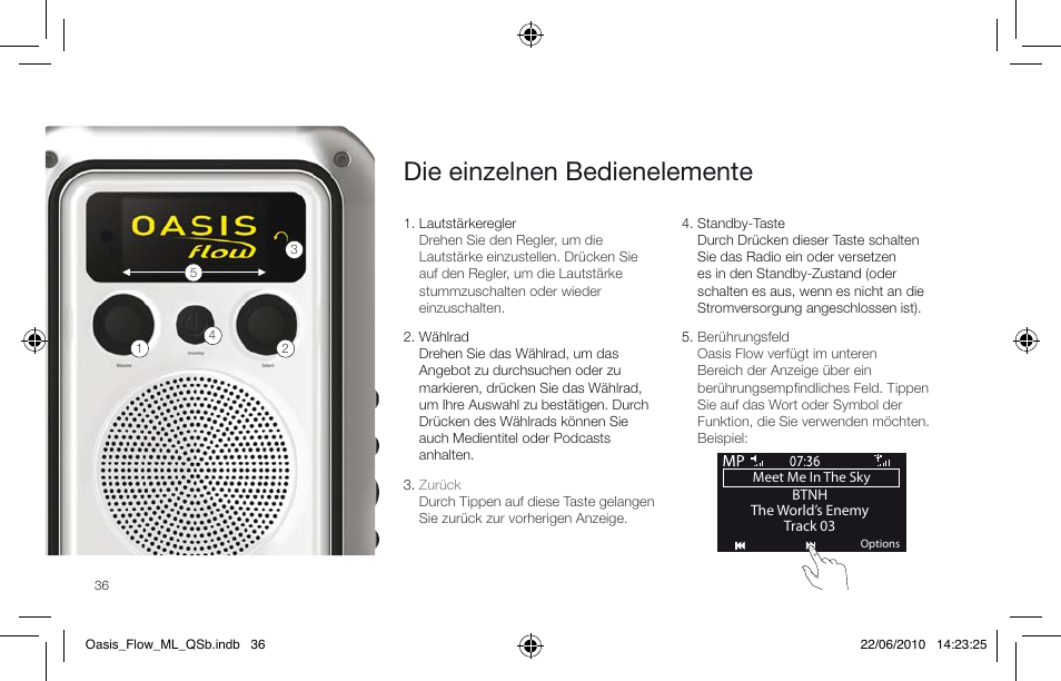 Die einzelnen bedienelemente | Pure Oasis Flow - Quick Start Guide User Manual | Page 36 / 92