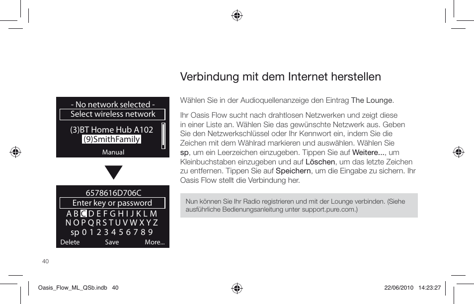 Verbindung mit dem internet herstellen | Pure Oasis Flow - Quick Start Guide User Manual | Page 40 / 92