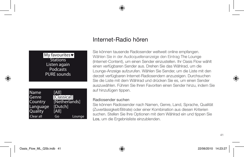 Internet-radio hören | Pure Oasis Flow - Quick Start Guide User Manual | Page 41 / 92
