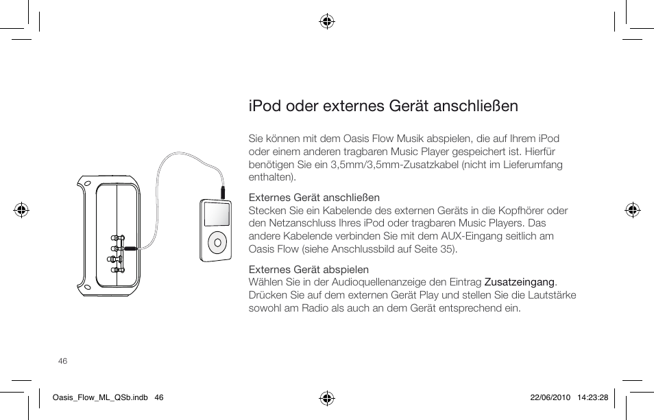 Ipod oder externes gerät anschließen | Pure Oasis Flow - Quick Start Guide User Manual | Page 46 / 92