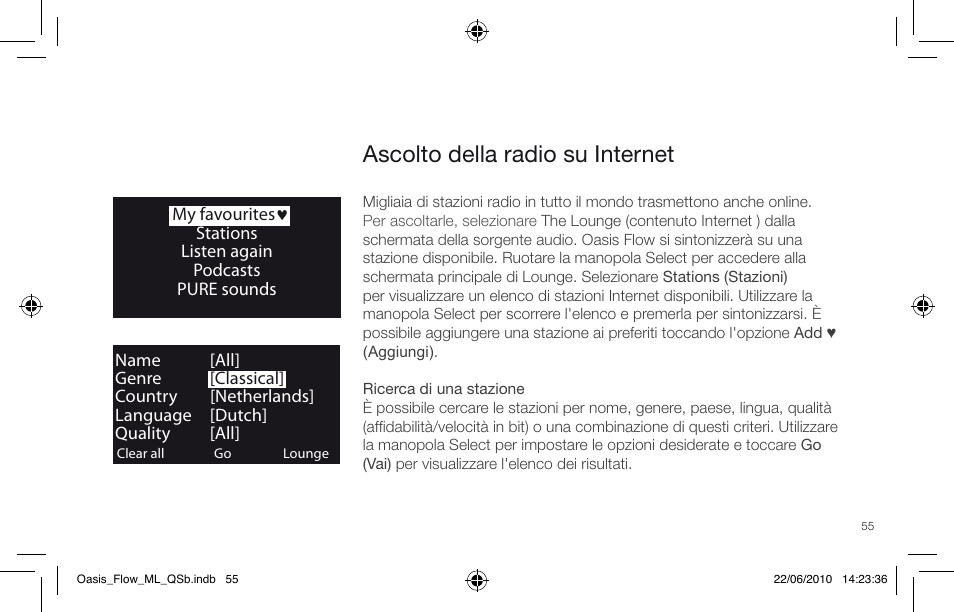 Ascolto della radio su internet | Pure Oasis Flow - Quick Start Guide User Manual | Page 55 / 92