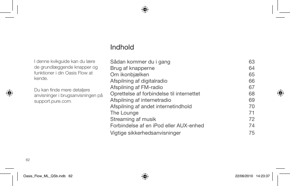 Indhold | Pure Oasis Flow - Quick Start Guide User Manual | Page 62 / 92