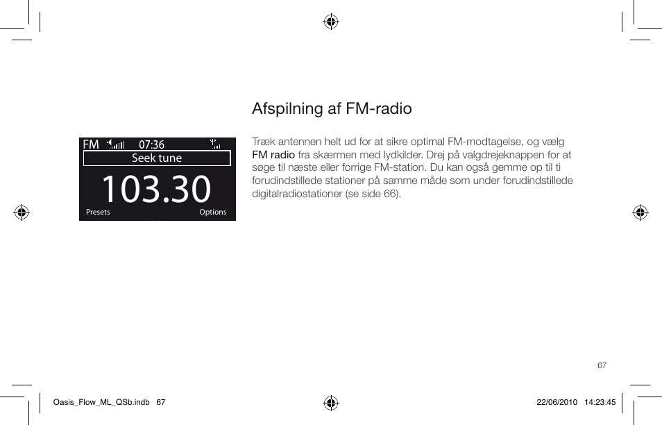Afspilning af fm-radio | Pure Oasis Flow - Quick Start Guide User Manual | Page 67 / 92