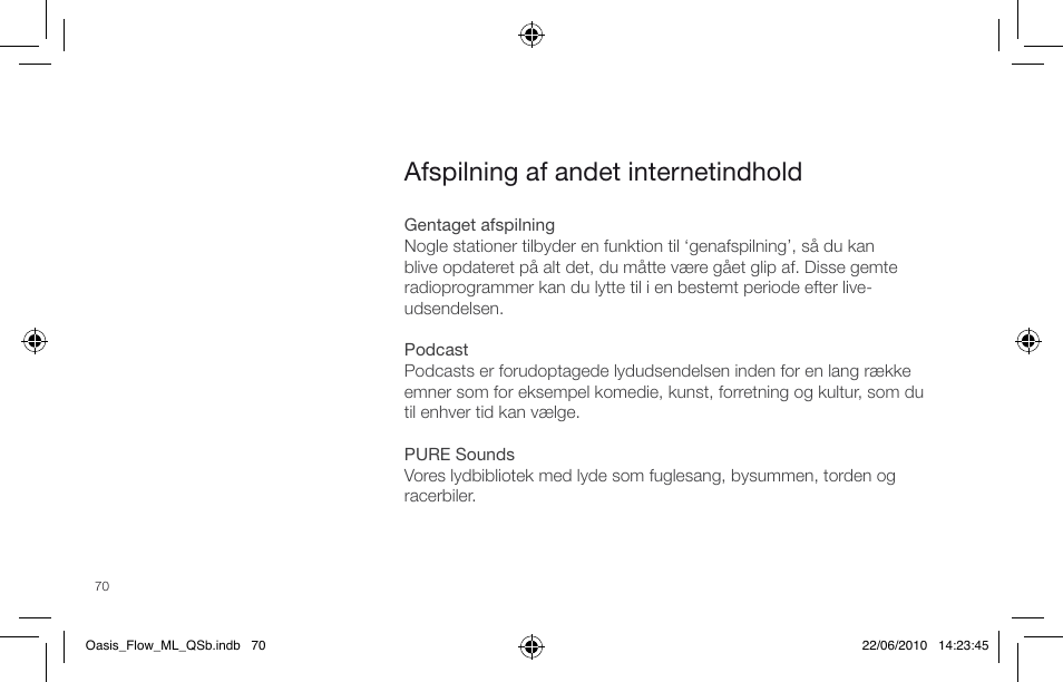 Afspilning af andet internetindhold | Pure Oasis Flow - Quick Start Guide User Manual | Page 70 / 92