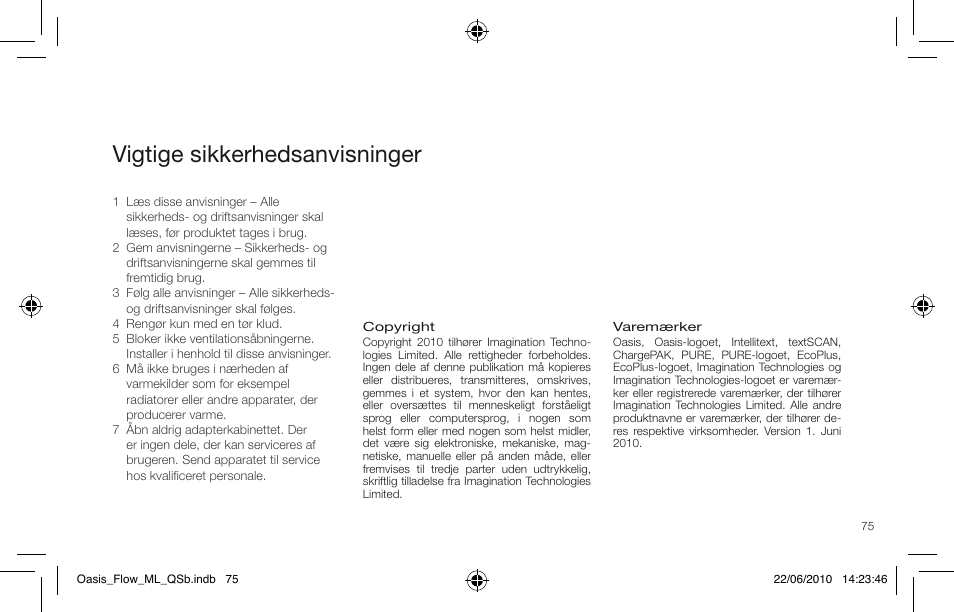 Vigtige sikkerhedsanvisninger | Pure Oasis Flow - Quick Start Guide User Manual | Page 75 / 92