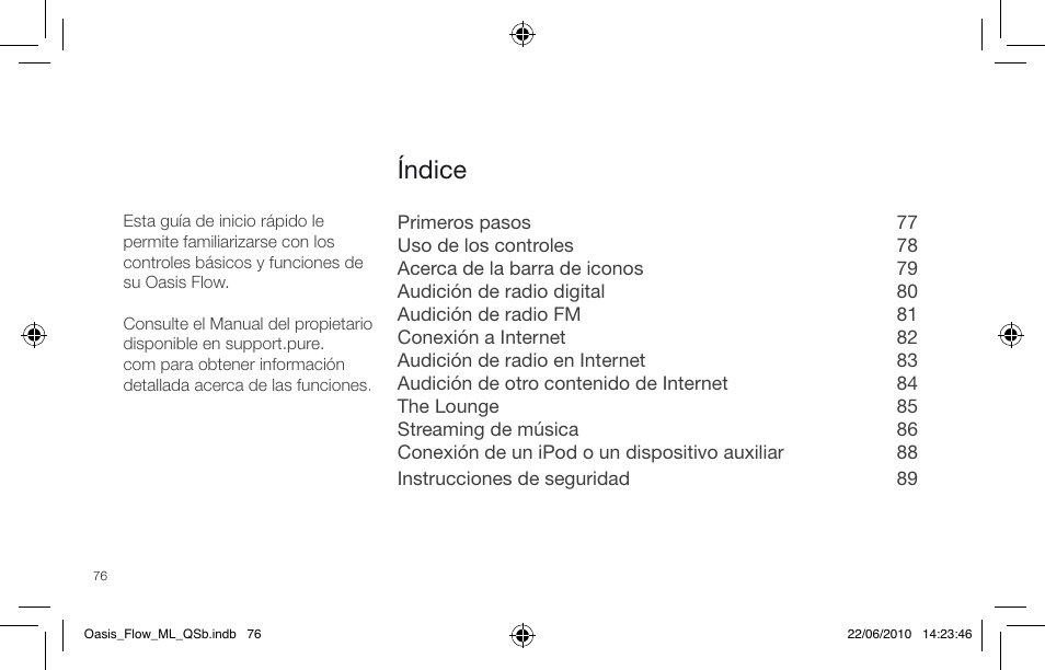 Índice | Pure Oasis Flow - Quick Start Guide User Manual | Page 76 / 92