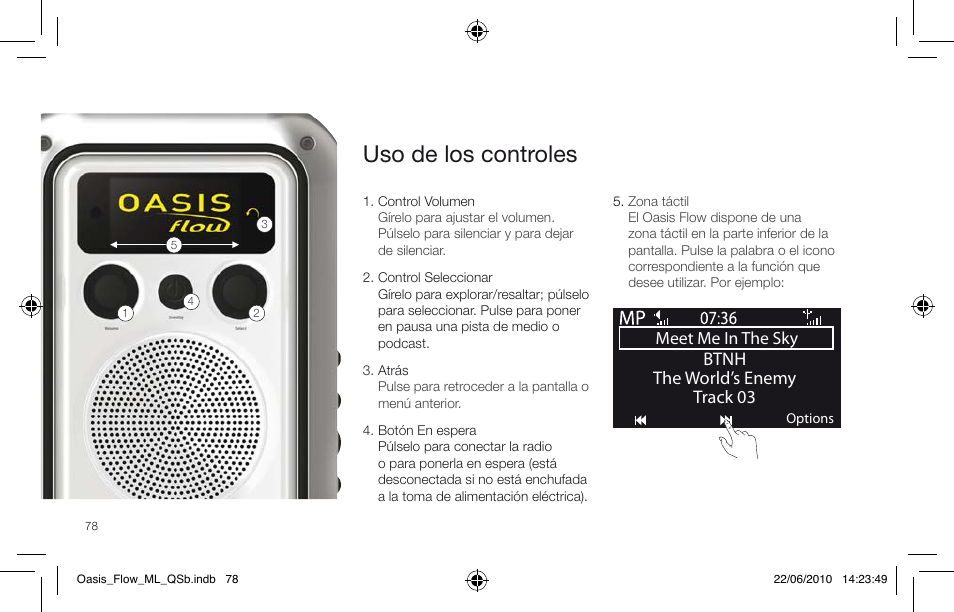 Uso de los controles, Btnh the world’s enemy track 03 | Pure Oasis Flow - Quick Start Guide User Manual | Page 78 / 92