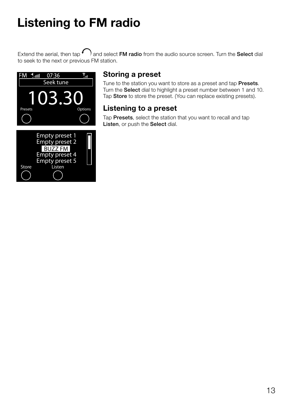 Listening to fm radio | Pure Evoke Flow User Manual | Page 15 / 28