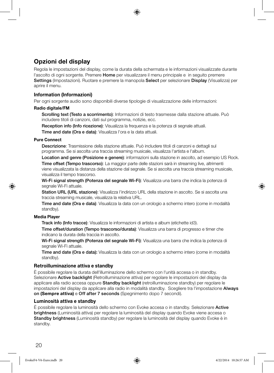 Opzioni del display | Pure Evoke F4 with Bluetooth User Manual | Page 102 / 164