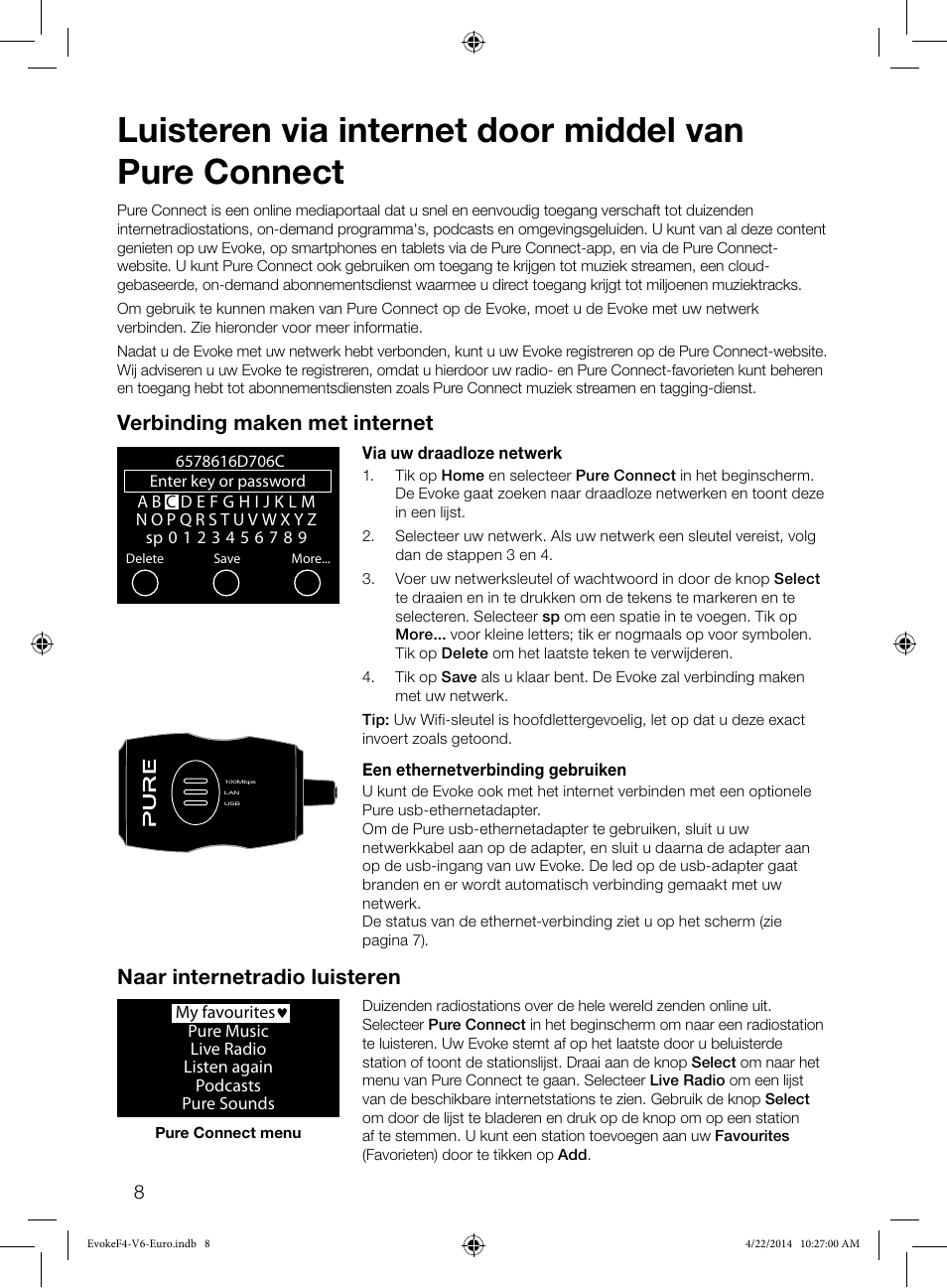 Verbinding maken met internet, Naar internetradio luisteren | Pure Evoke F4 with Bluetooth User Manual | Page 118 / 164