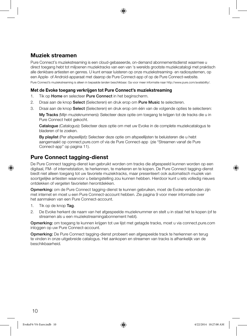 Muziek streamen, Pure connect tagging-dienst | Pure Evoke F4 with Bluetooth User Manual | Page 120 / 164