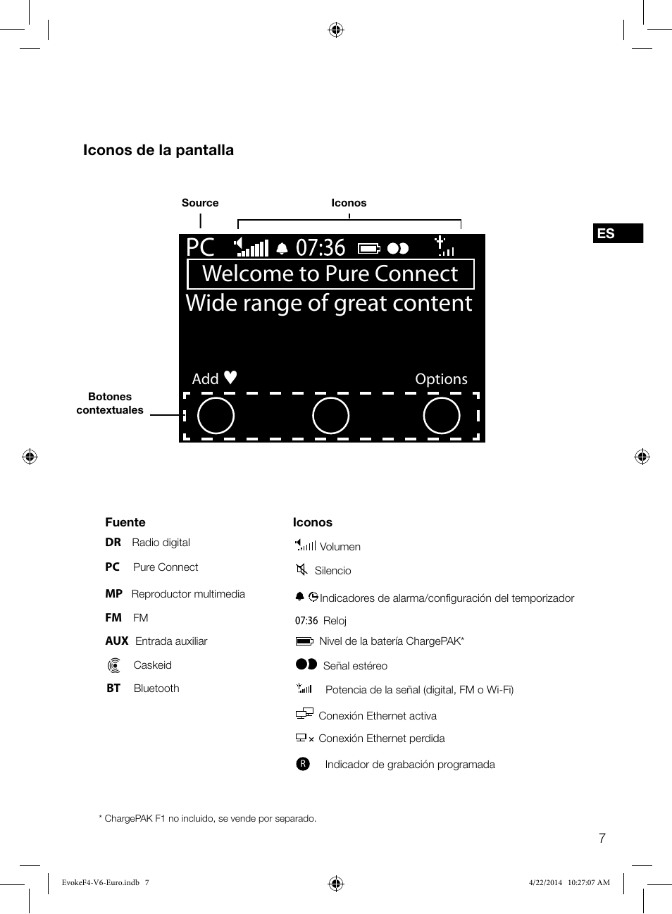 Wide range of great content, Welcome to pure connect, Options | Pure Evoke F4 with Bluetooth User Manual | Page 143 / 164