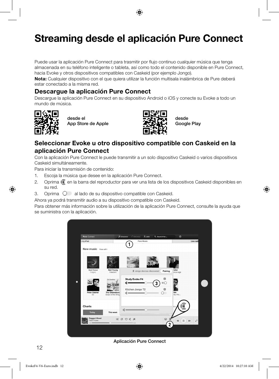 Streaming desde el aplicación pure connect, Descargue la aplicación pure connect | Pure Evoke F4 with Bluetooth User Manual | Page 148 / 164