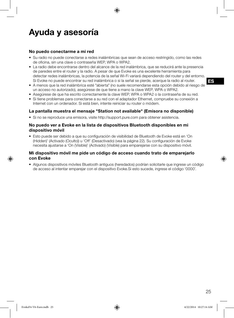 Ayuda y asesoría | Pure Evoke F4 with Bluetooth User Manual | Page 161 / 164