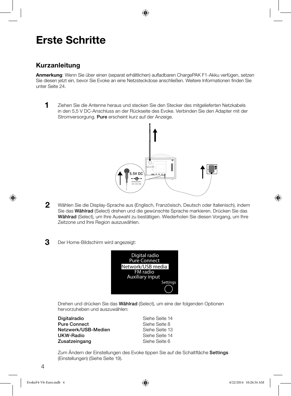 Erste schritte, Kurzanleitung | Pure Evoke F4 with Bluetooth User Manual | Page 30 / 164