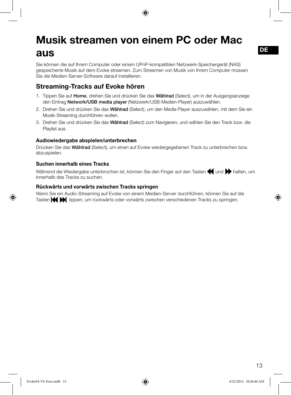 Musik streamen von einem pc oder mac aus, Streaming-tracks auf evoke hören | Pure Evoke F4 with Bluetooth User Manual | Page 39 / 164