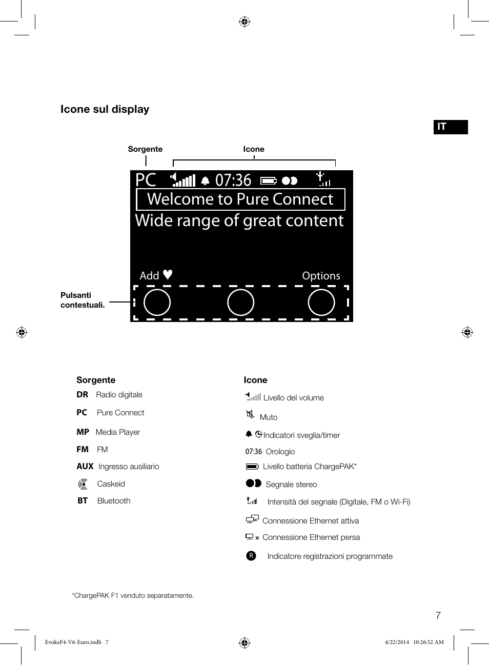 Wide range of great content, Welcome to pure connect, Options | Pure Evoke F4 with Bluetooth User Manual | Page 89 / 164