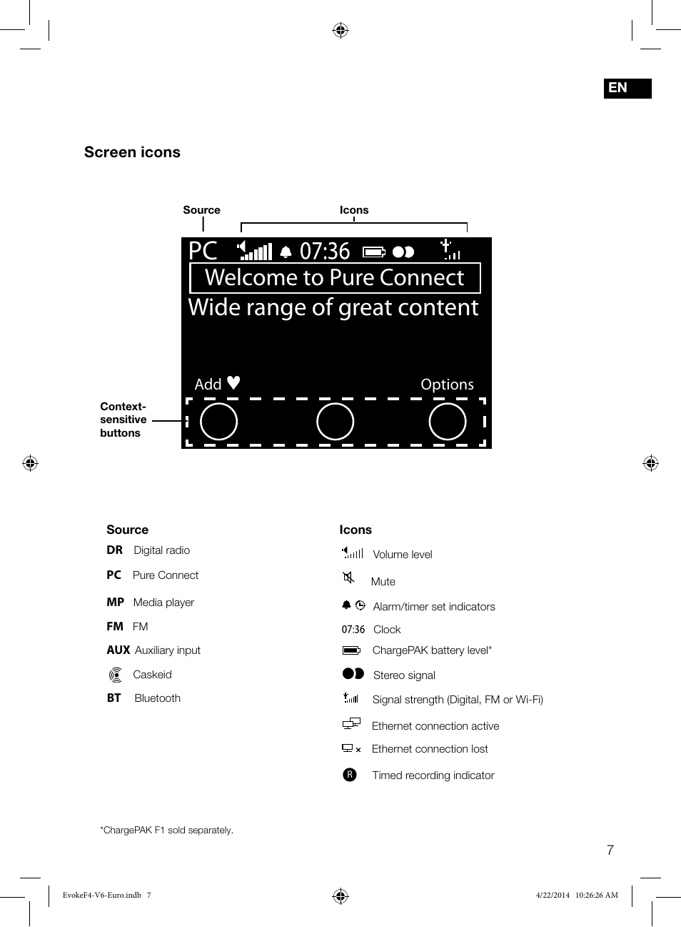 Wide range of great content, Welcome to pure connect, Options | Pure Evoke F4 with Bluetooth User Manual | Page 9 / 164