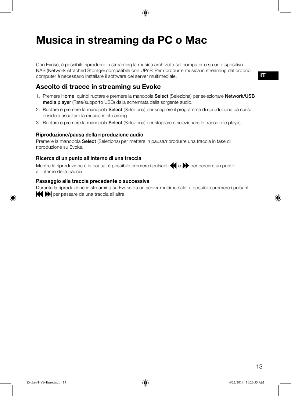 Musica in streaming da pc o mac, Ascolto di tracce in streaming su evoke | Pure Evoke F4 with Bluetooth User Manual | Page 95 / 164