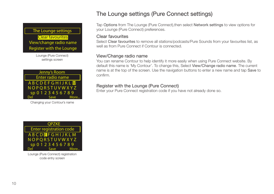 The lounge settings (pure connect settings) | Pure Contour - User Guide User Manual | Page 10 / 22
